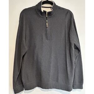 Orvis Sweater Mens Charcoal Gray 100% Cotton Knit 1/4 Zip Mock Neck Pullover L